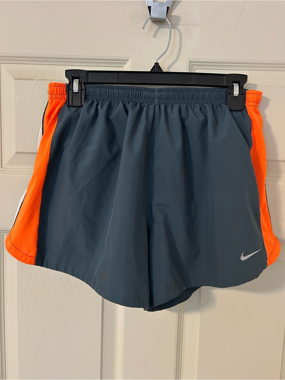 Nike Dri-Fit Women’s Gray Athletic Running Shorts with Orange Side Panels L